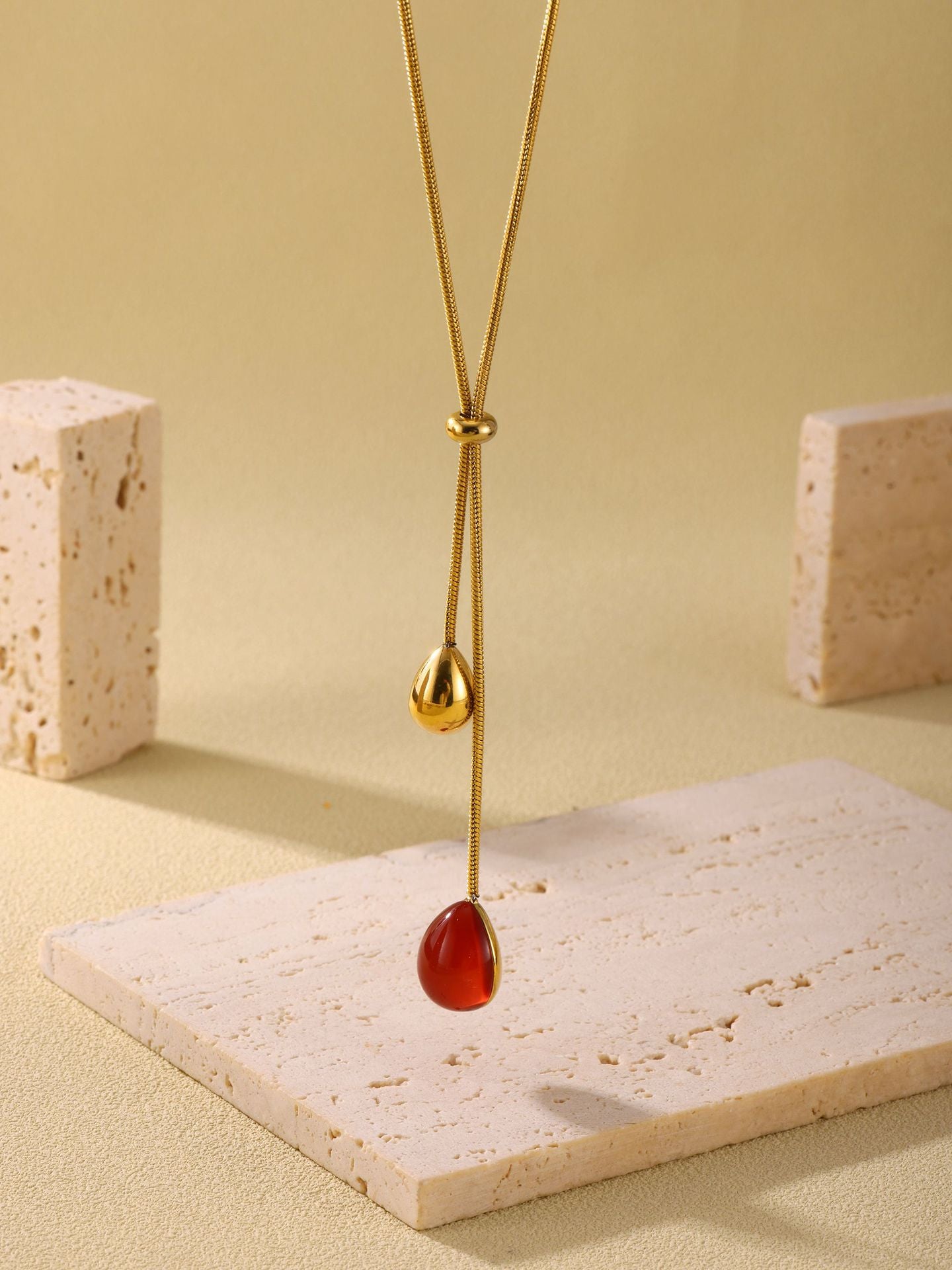 316L Stainless Steel Multi-color Adjustable Teardrop Long Necklace - Image 5