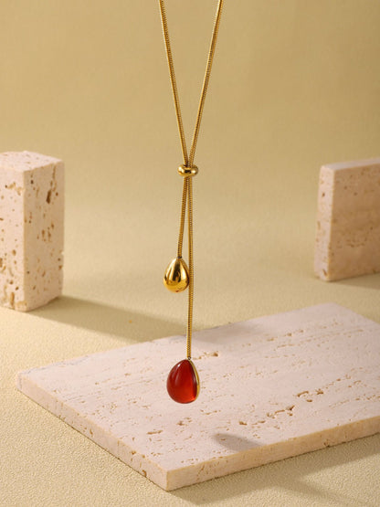 316L Stainless Steel Multi-color Adjustable Teardrop Long Necklace - Image 5