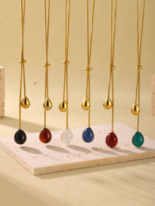 316L Stainless Steel Multi-color Adjustable Teardrop Long Necklace - Image 7