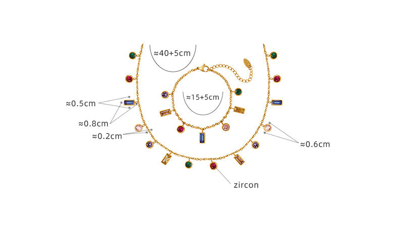 316L Stainless Steel Multi-Color Zircon Tassel Necklace & Chic Bracelet Set - Image 4