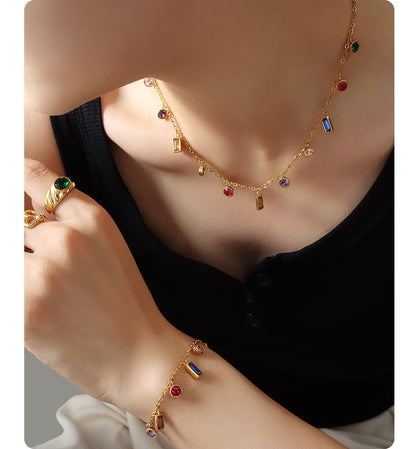 316L Stainless Steel Multi-Color Zircon Tassel Necklace & Chic Bracelet Set - Image 5