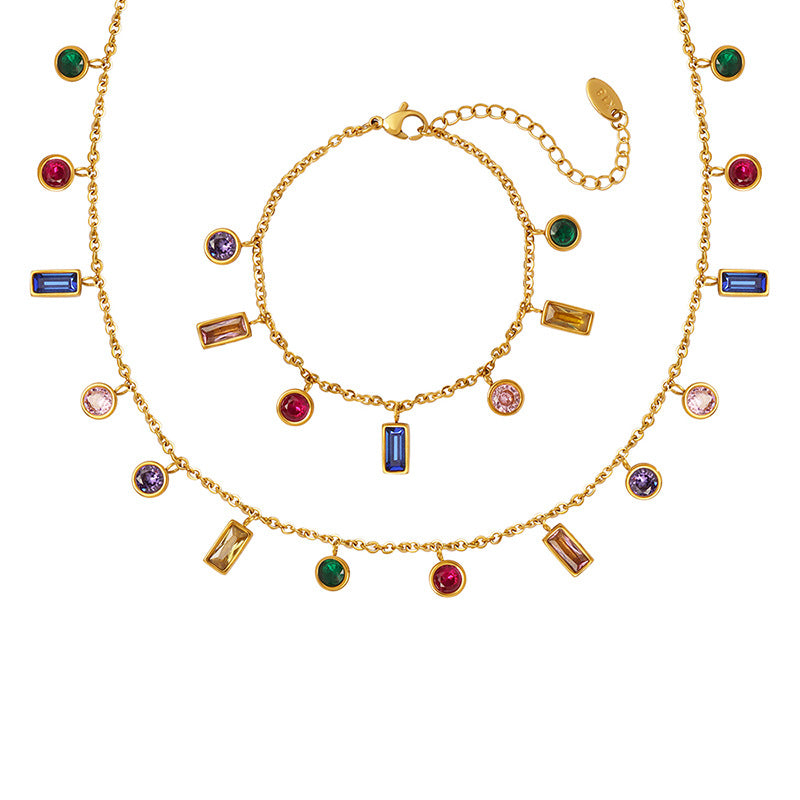 316L Stainless Steel Multi-Color Zircon Tassel Necklace & Chic Bracelet Set - Image 6