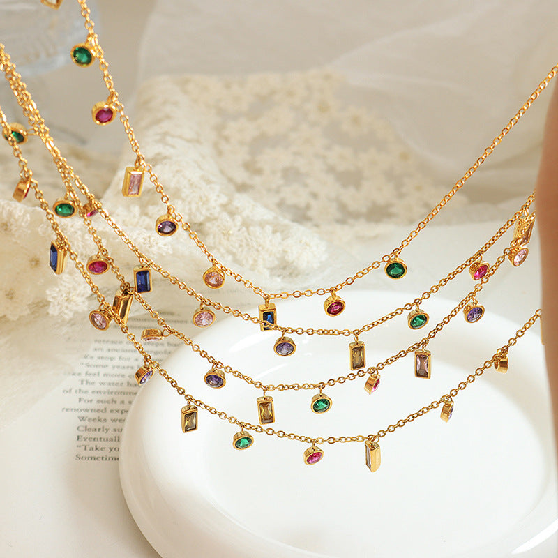 316L Stainless Steel Multi-Color Zircon Tassel Necklace & Chic Bracelet Set - Image 7