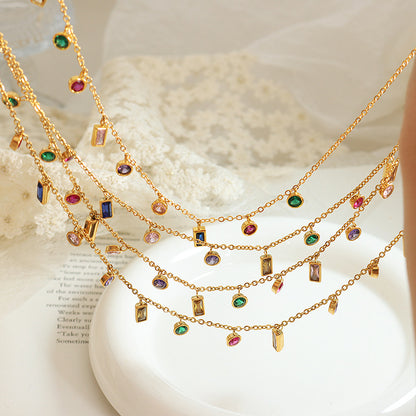 316L Stainless Steel Multi-Color Zircon Tassel Necklace & Chic Bracelet Set - Image 7