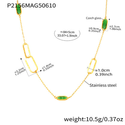 316L Stainless Steel Multi-Faceted Geometric Clear Glass Double Layer Collarbone Necklace - Image 13