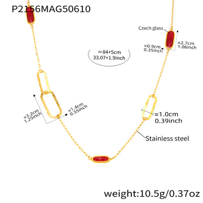 316L Stainless Steel Multi-Faceted Geometric Clear Glass Double Layer Collarbone Necklace - Image 5