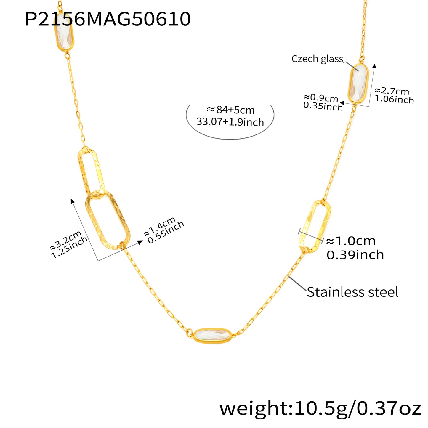 316L Stainless Steel Multi-Faceted Geometric Clear Glass Double Layer Collarbone Necklace - Image 8