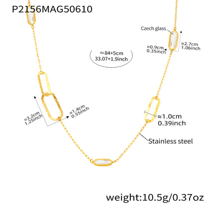 316L Stainless Steel Multi-Faceted Geometric Clear Glass Double Layer Collarbone Necklace - Image 8