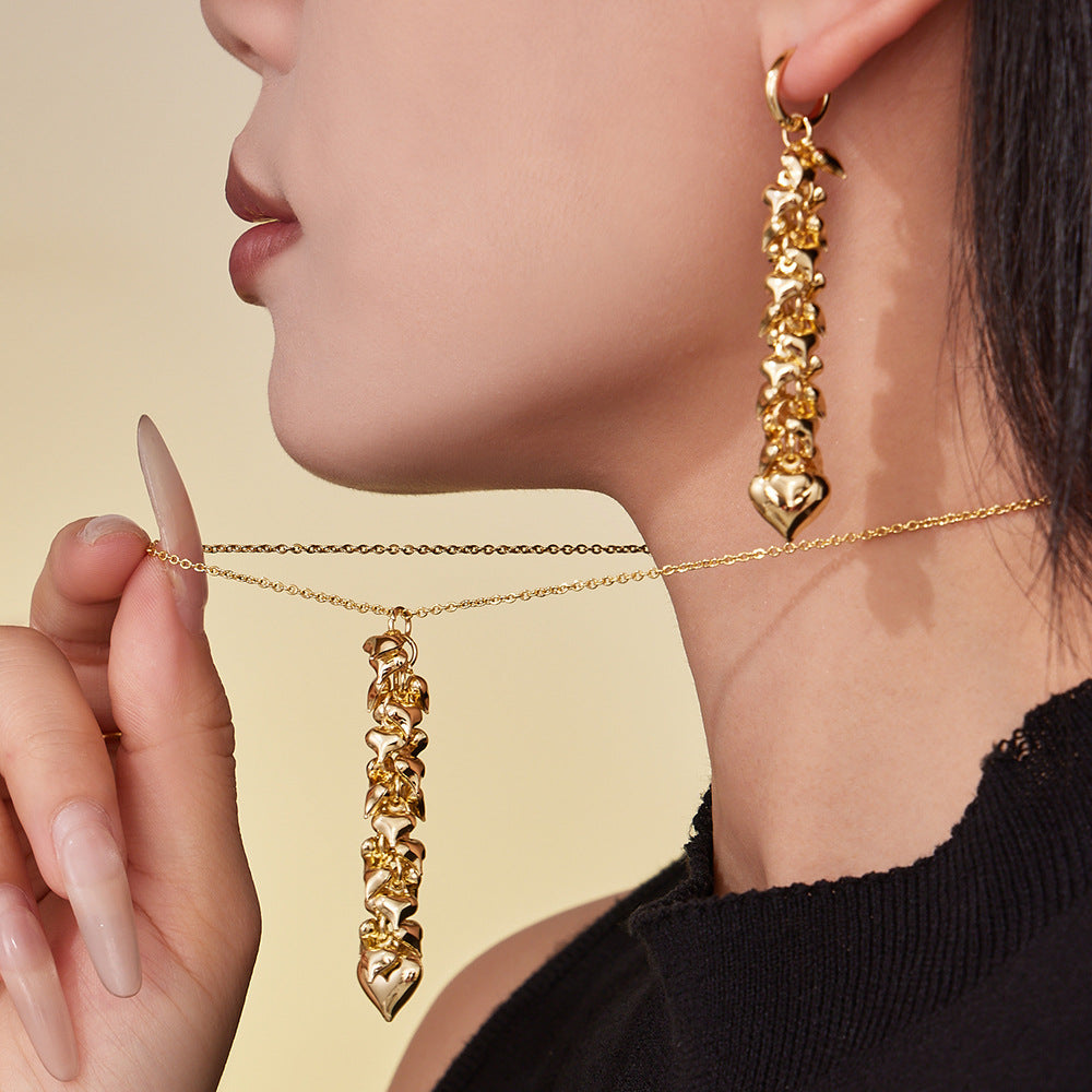 316L Stainless Steel Multi-Heart Charm Necklace & Earrings - Image 2