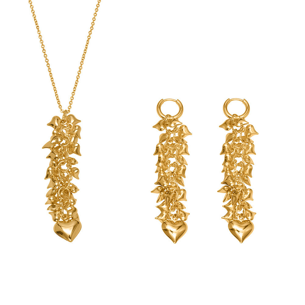 316L Stainless Steel Multi-Heart Charm Necklace & Earrings - Image 4