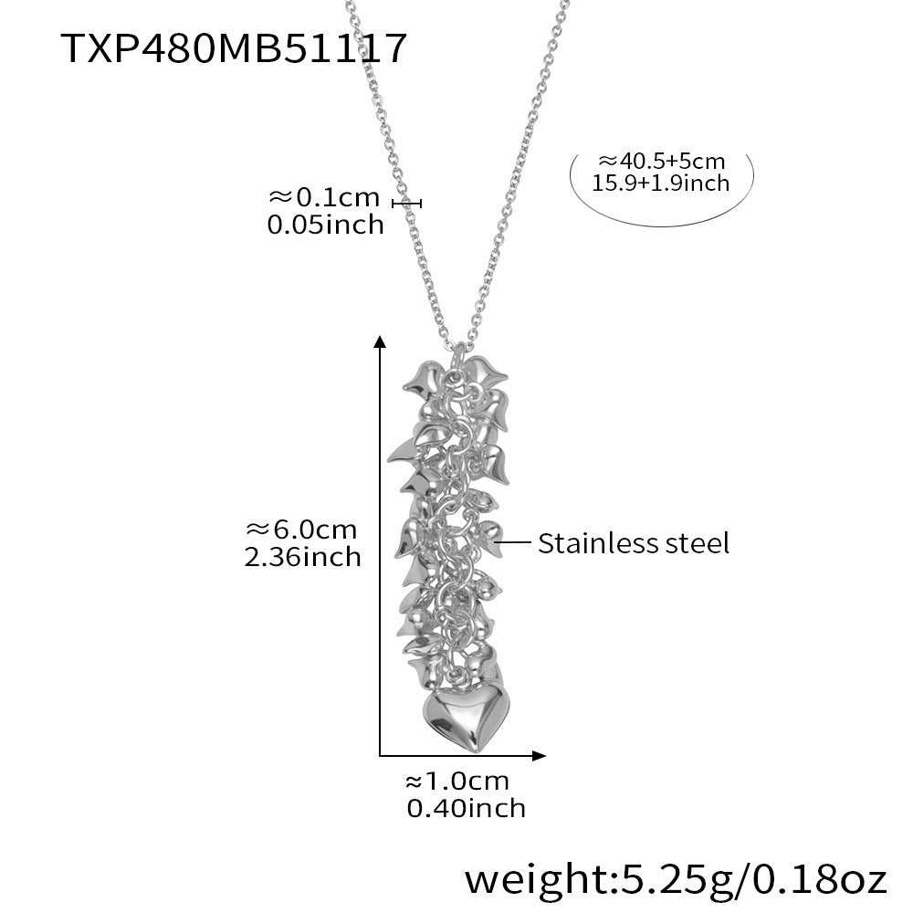 316L Stainless Steel Multi-Heart Charm Necklace & Earrings - Image 6