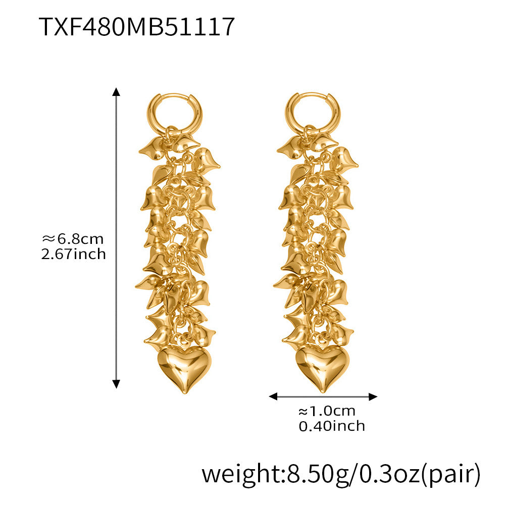 316L Stainless Steel Multi-Heart Charm Necklace & Earrings - Image 7