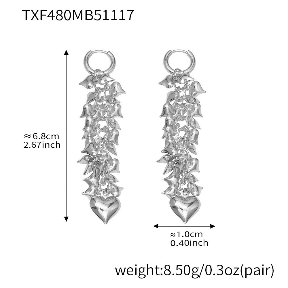 316L Stainless Steel Multi-Heart Charm Necklace & Earrings - Image 8