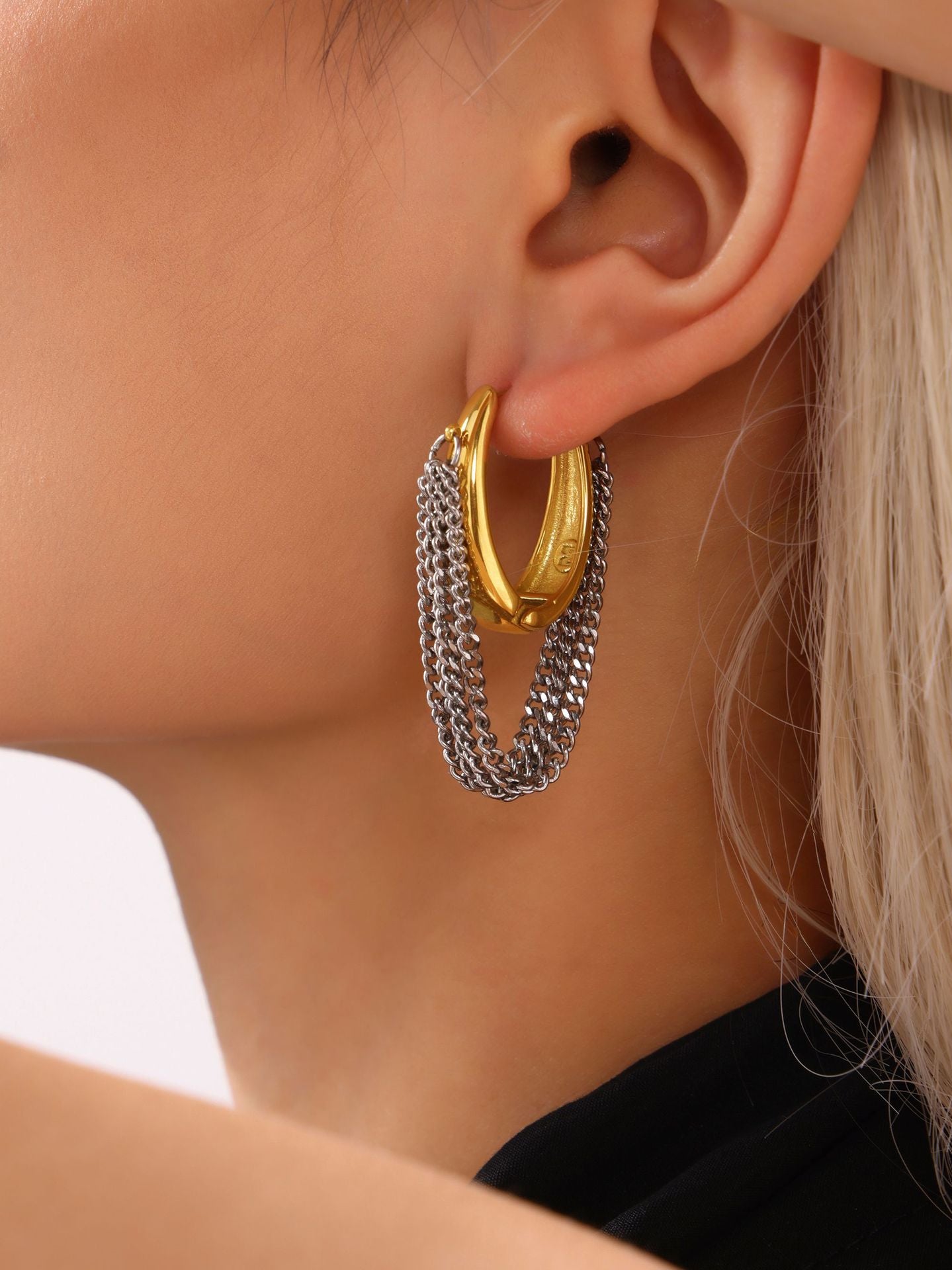 316L Stainless Steel Multi-layer Chain Tassel Earrings - Image 11