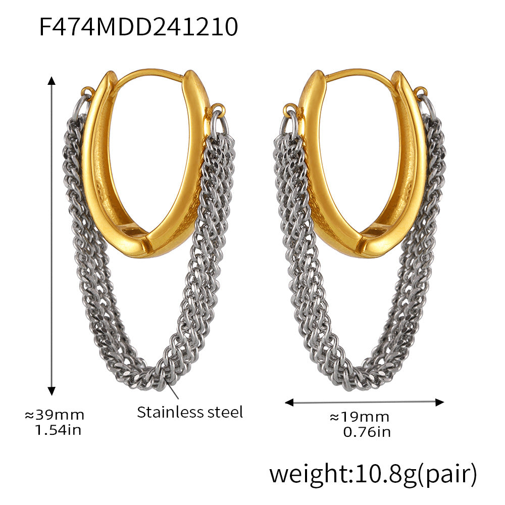 316L Stainless Steel Multi-layer Chain Tassel Earrings - Image 2