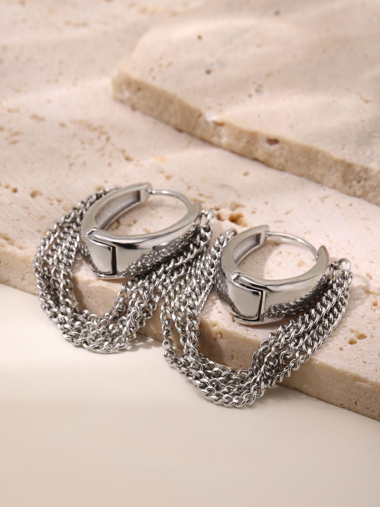 316L Stainless Steel Multi-layer Chain Tassel Earrings - Image 3