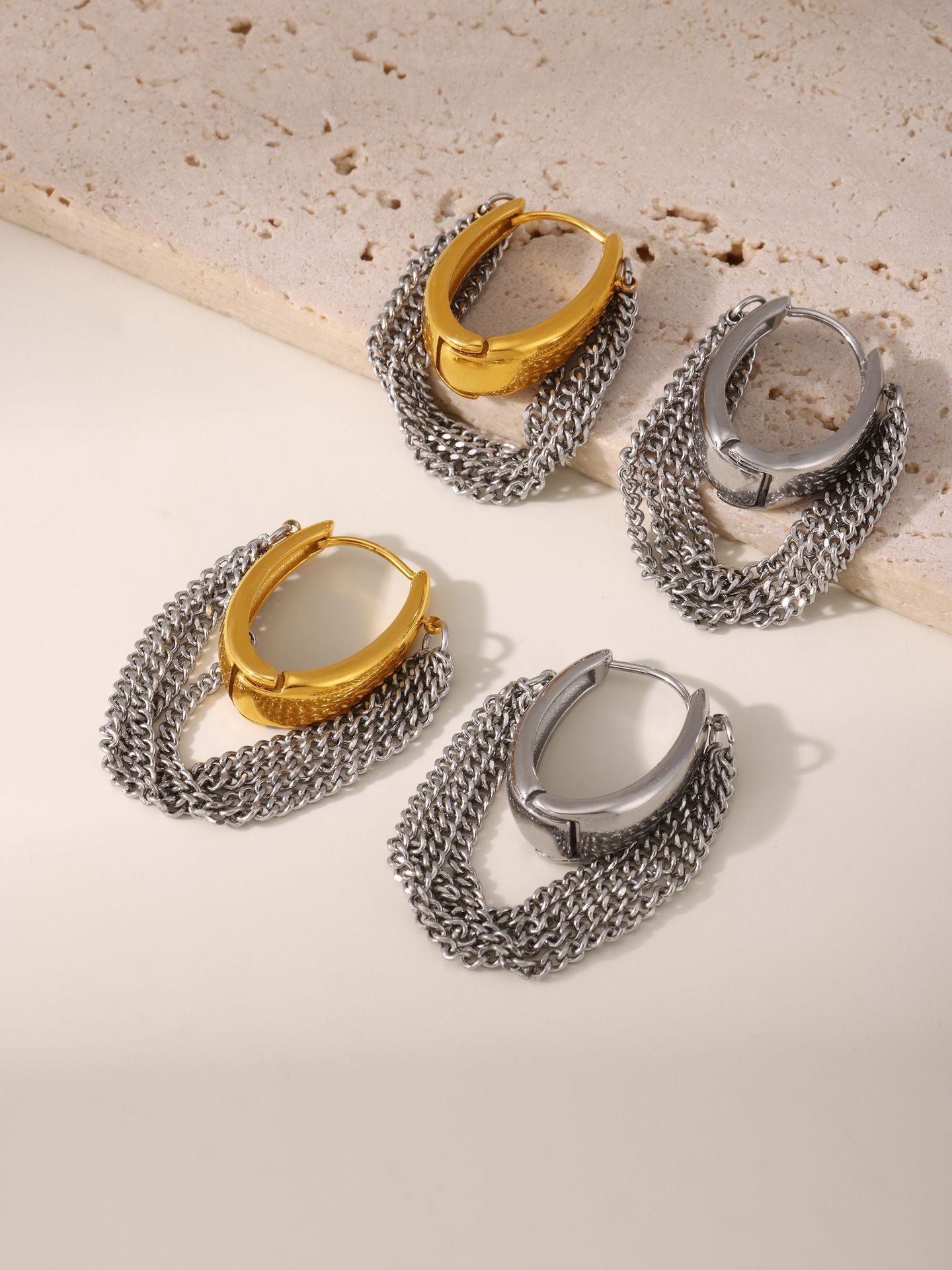 316L Stainless Steel Multi-layer Chain Tassel Earrings - Image 4