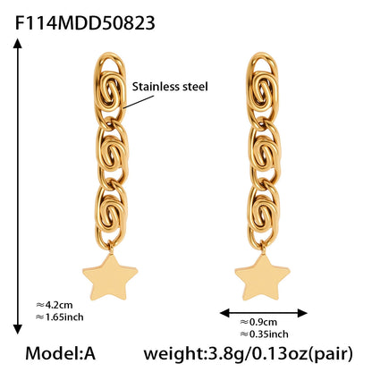 316L Stainless Steel Multi-Layer Freshwater Pearl Tassel Earrings with Star Pendant - Image 1