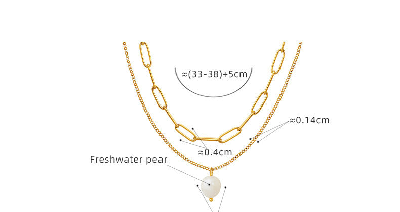 316L Stainless Steel Multi-Layer Freshwater Pearl Pendant Necklace - Image 3