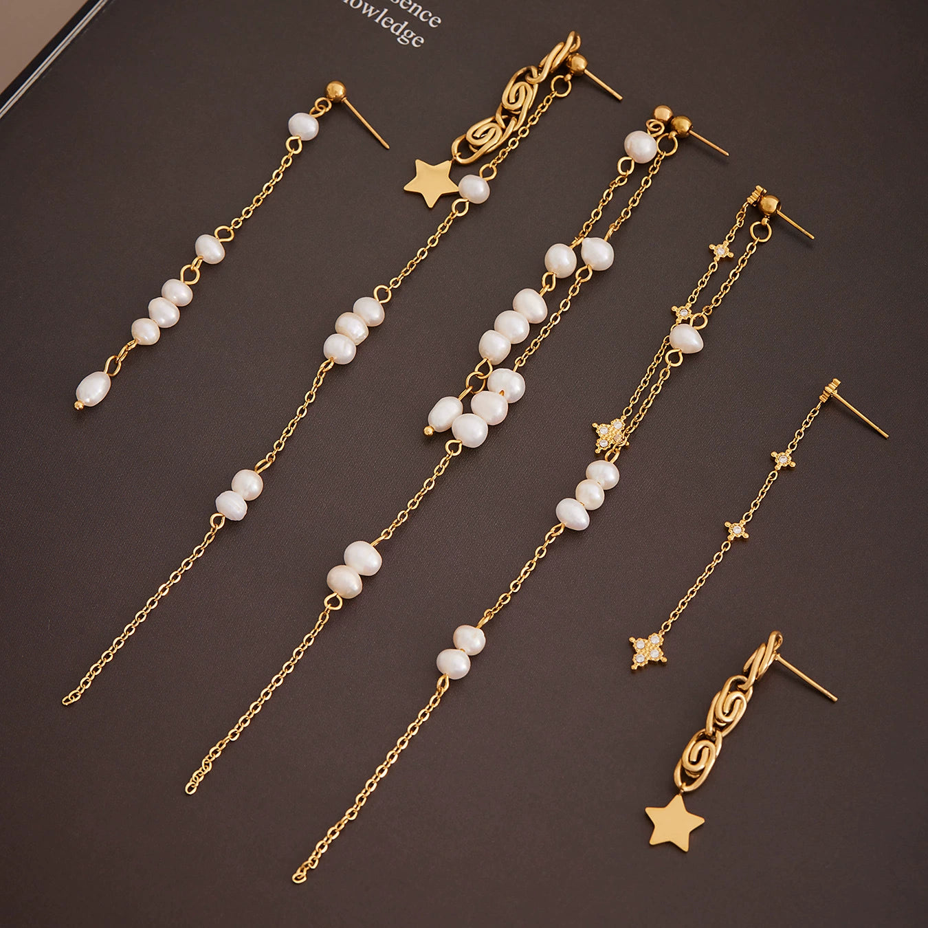 316L Stainless Steel Multi-Layer Freshwater Pearl Tassel Earrings with Star Pendant - Image 4
