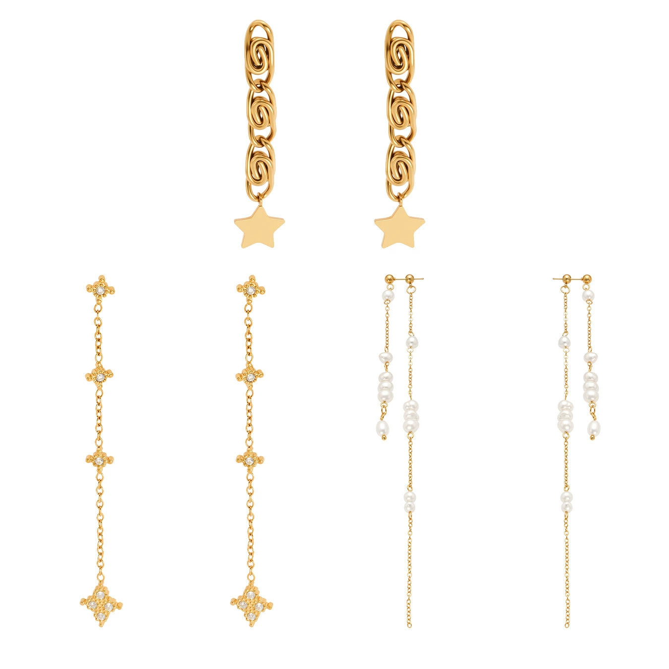 316L Stainless Steel Multi-Layer Freshwater Pearl Tassel Earrings with Star Pendant - Image 7
