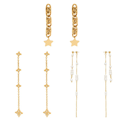 316L Stainless Steel Multi-Layer Freshwater Pearl Tassel Earrings with Star Pendant - Image 7