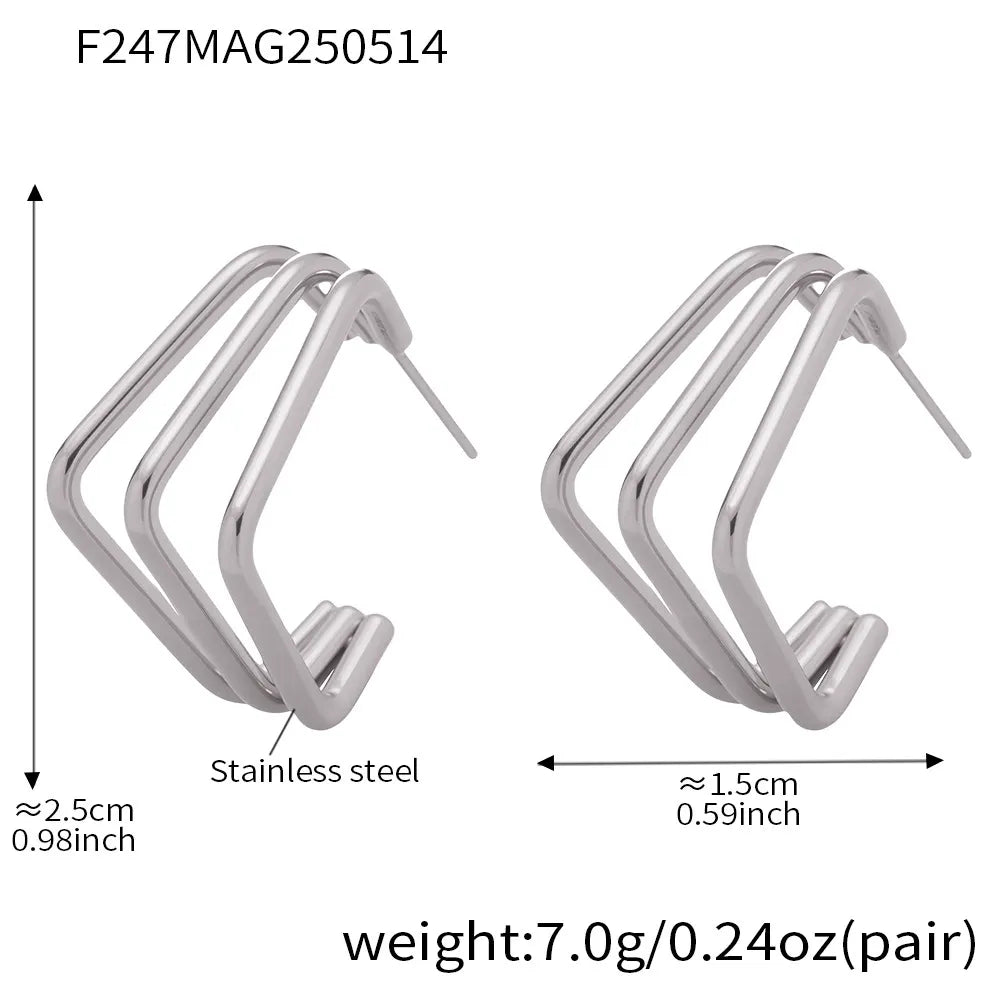 316L Stainless Steel Multi-Layer Geometric Hoop Earrings - Image 10