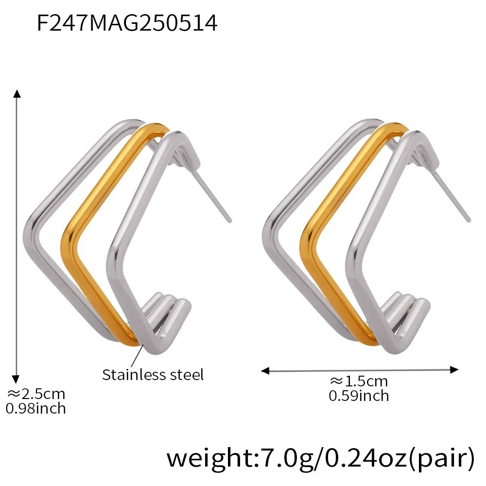 316L Stainless Steel Multi-Layer Geometric Hoop Earrings - Image 11