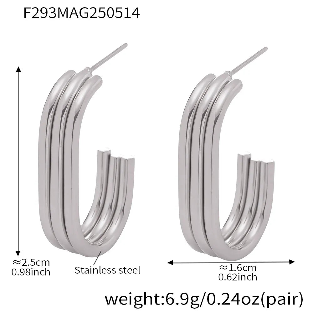 316L Stainless Steel Multi-Layer Geometric Hoop Earrings - Image 21