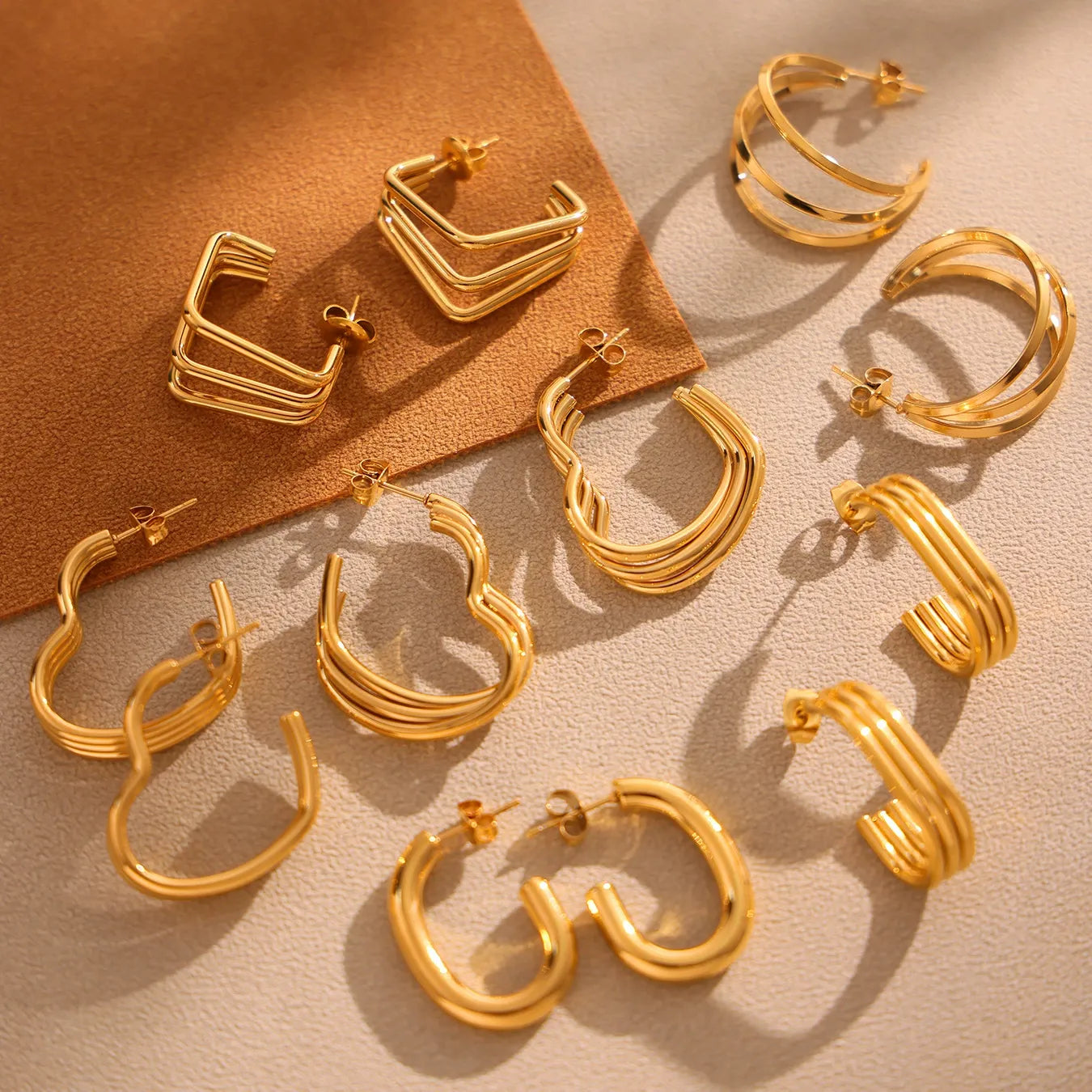 316L Stainless Steel Multi-Layer Geometric Hoop Earrings - Image 3