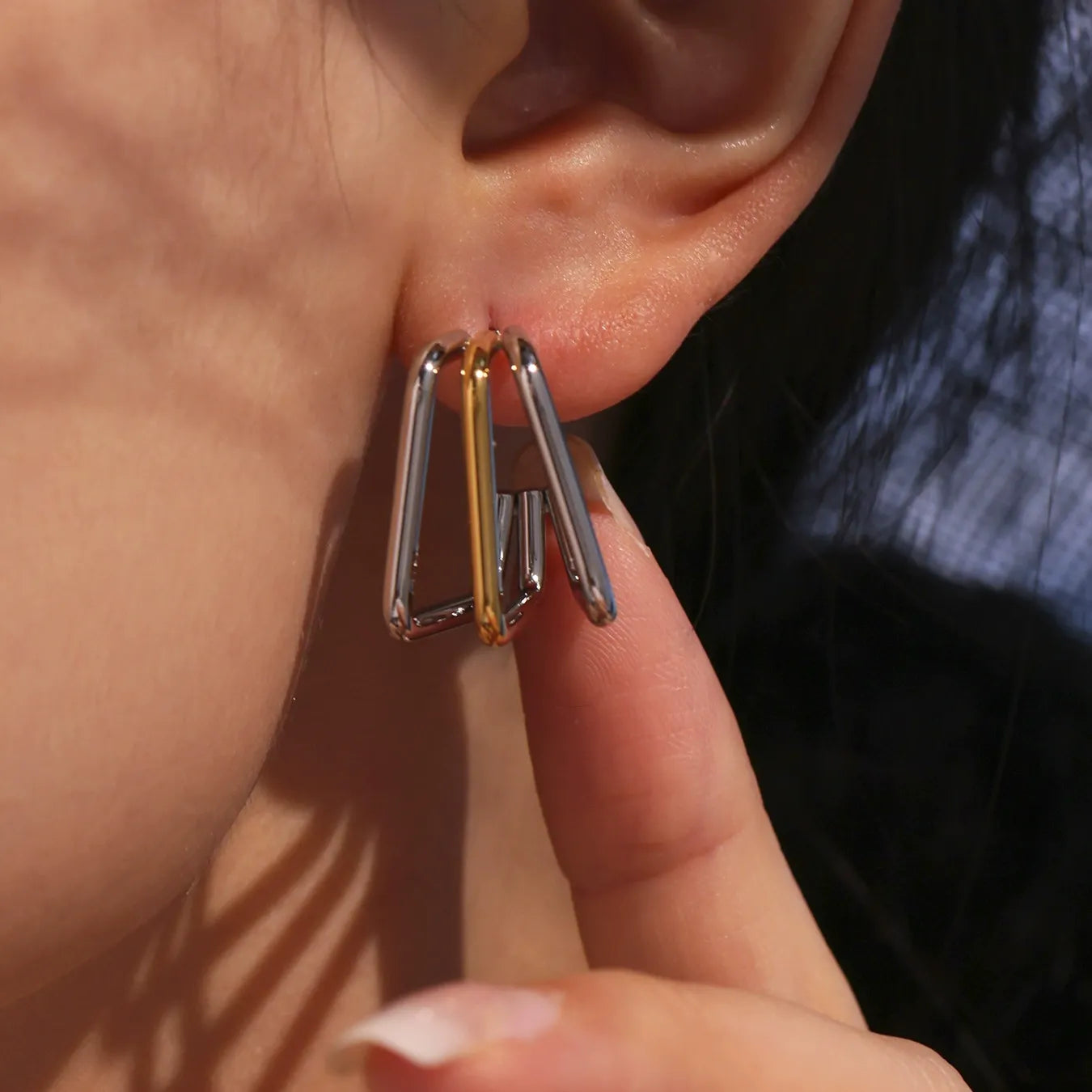 316L Stainless Steel Multi-Layer Geometric Hoop Earrings - Image 4