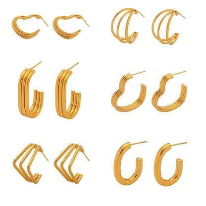 316L Stainless Steel Multi-Layer Geometric Hoop Earrings - Image 5