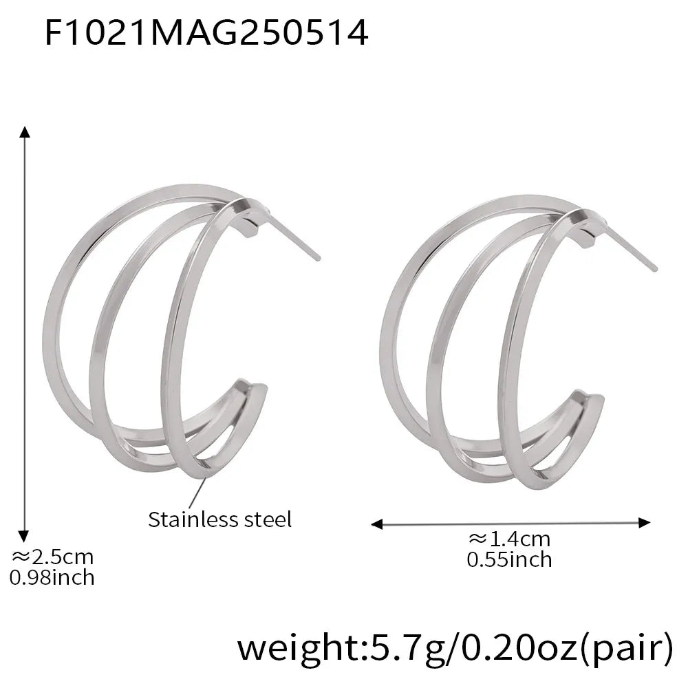 316L Stainless Steel Multi-Layer Geometric Hoop Earrings - Image 7