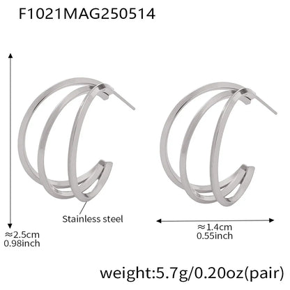 316L Stainless Steel Multi-Layer Geometric Hoop Earrings - Image 7