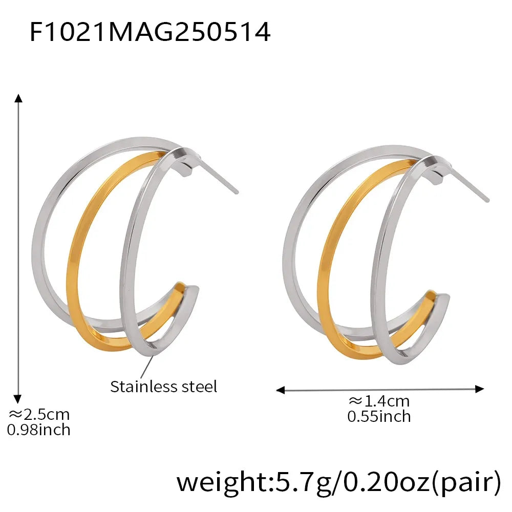 316L Stainless Steel Multi-Layer Geometric Hoop Earrings - Image 8