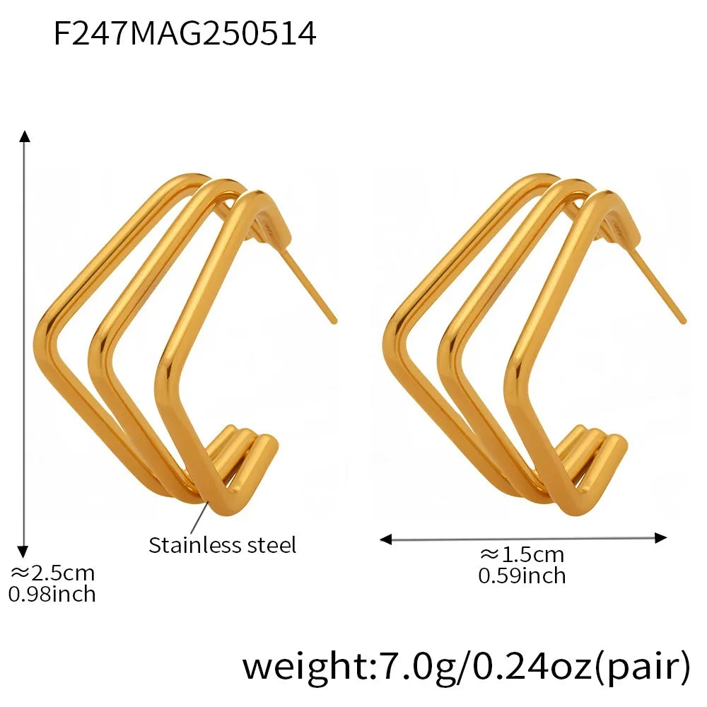 316L Stainless Steel Multi-Layer Geometric Hoop Earrings - Image 9