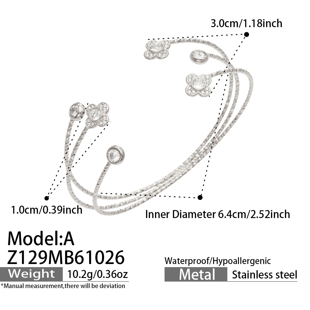 Elegant 316L Stainless Steel Multi-Layer Open Bangle in Steel Color