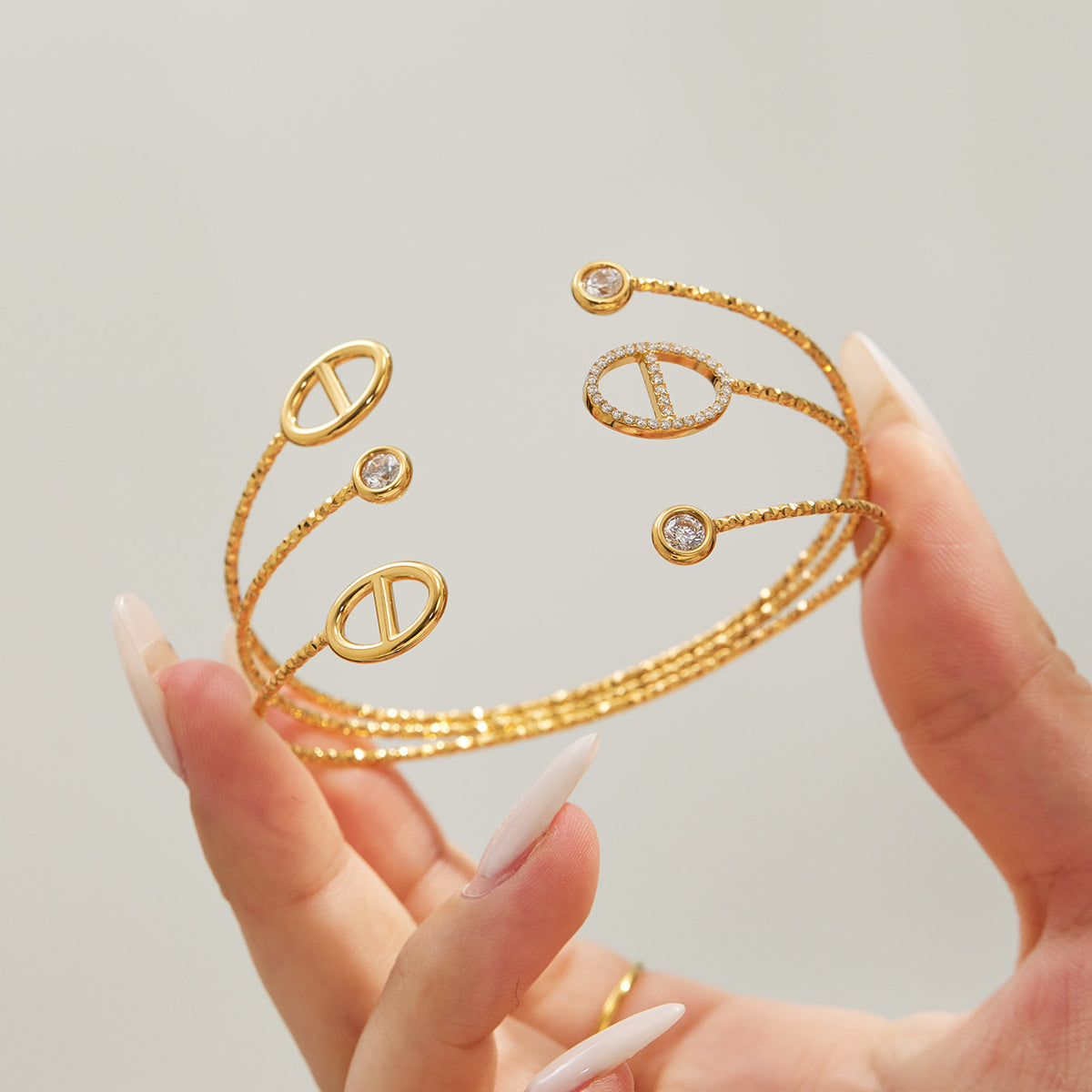 316L Stainless Steel 18K PVD Gold Multi-Layer Open Bangle made with 316L stainless steel and 18K PVD gold finish for wholesale jewelry buyers - image 25