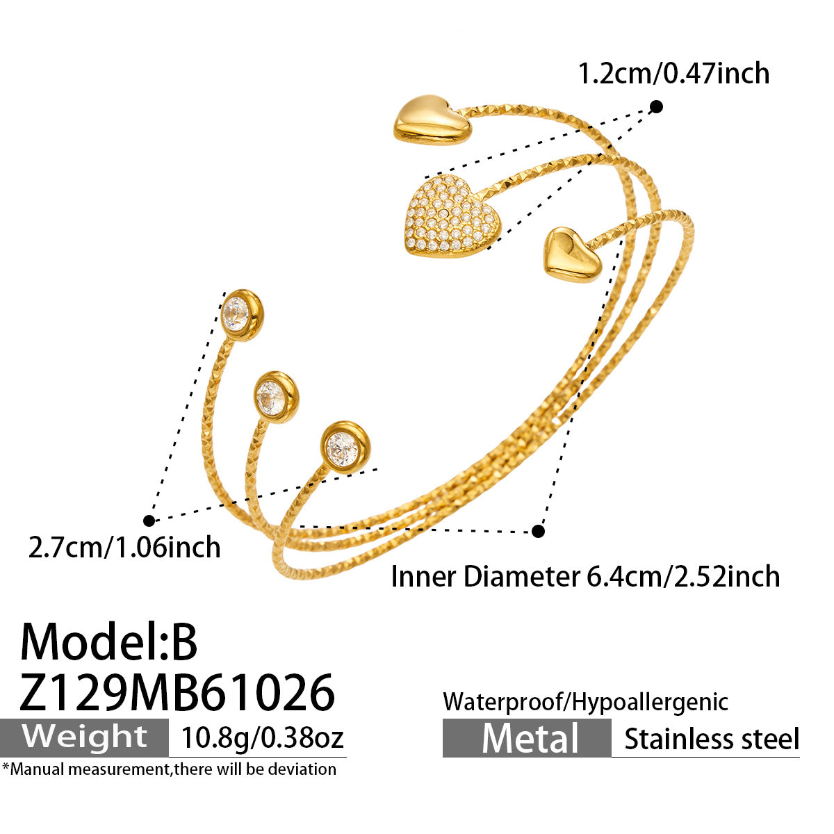 316L Stainless Steel 18K PVD Gold Multi-Layer Open Bangle made with 316L stainless steel and 18K PVD gold finish for wholesale jewelry buyers - image 3