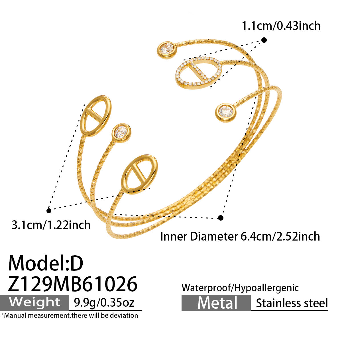 316L Stainless Steel 18K PVD Gold Multi-Layer Open Bangle made with 316L stainless steel and 18K PVD gold finish for wholesale jewelry buyers - image 6
