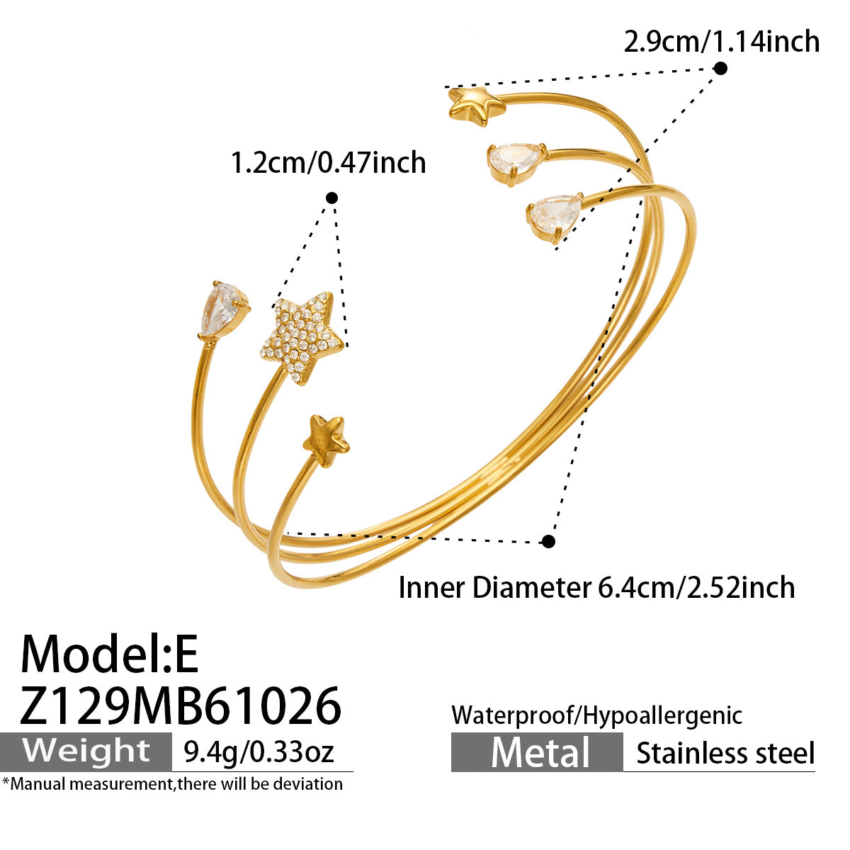 316L Stainless Steel 18K PVD Gold Multi-Layer Open Bangle made with 316L stainless steel and 18K PVD gold finish for wholesale jewelry buyers - image 7