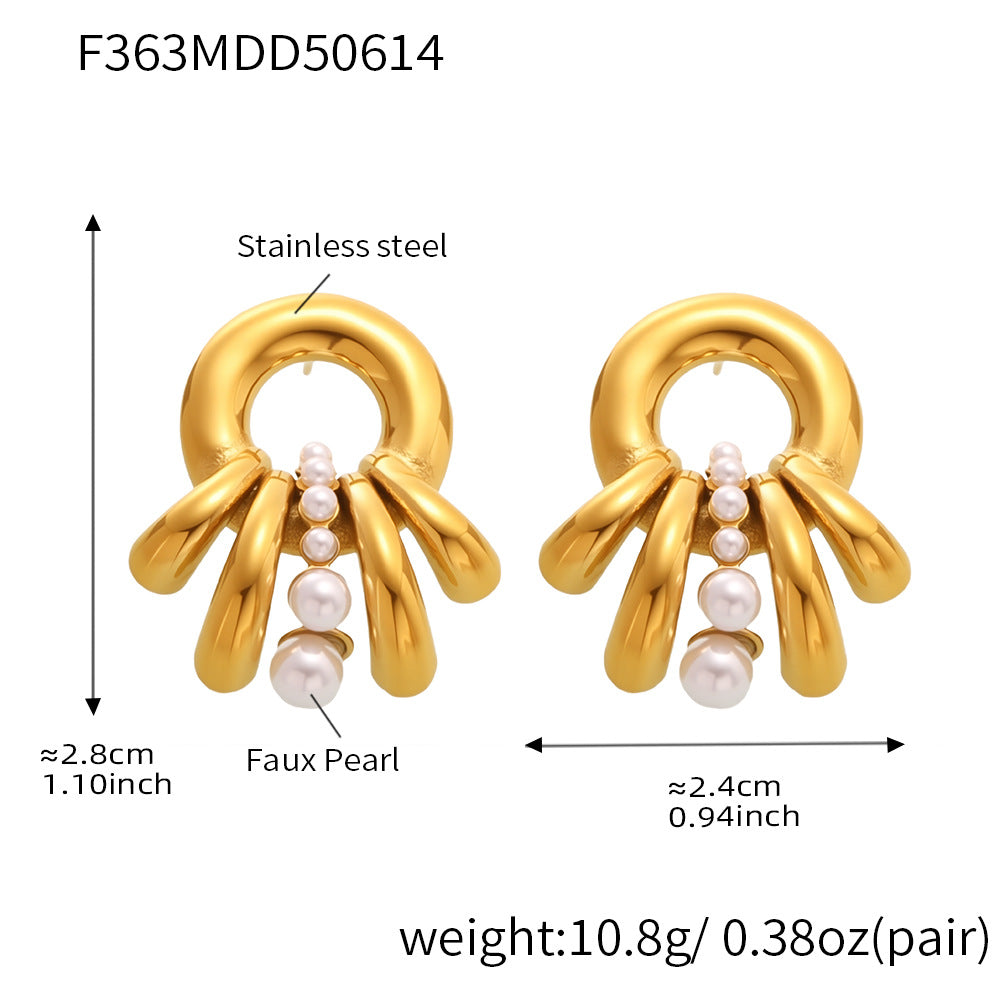 316L Stainless Steel Multi-Layer Shell Pearl Earrings - Image 10