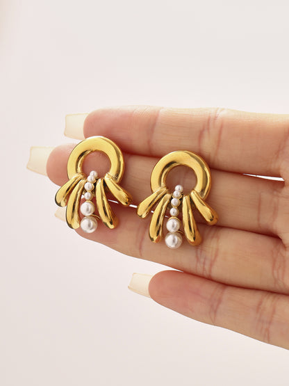 316L Stainless Steel Multi-Layer Shell Pearl Earrings - Image 2