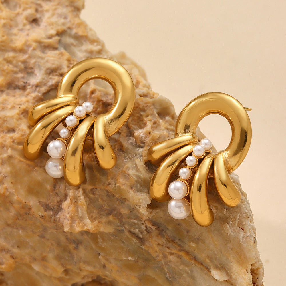 316L Stainless Steel Multi-Layer Shell Pearl Earrings - Image 4