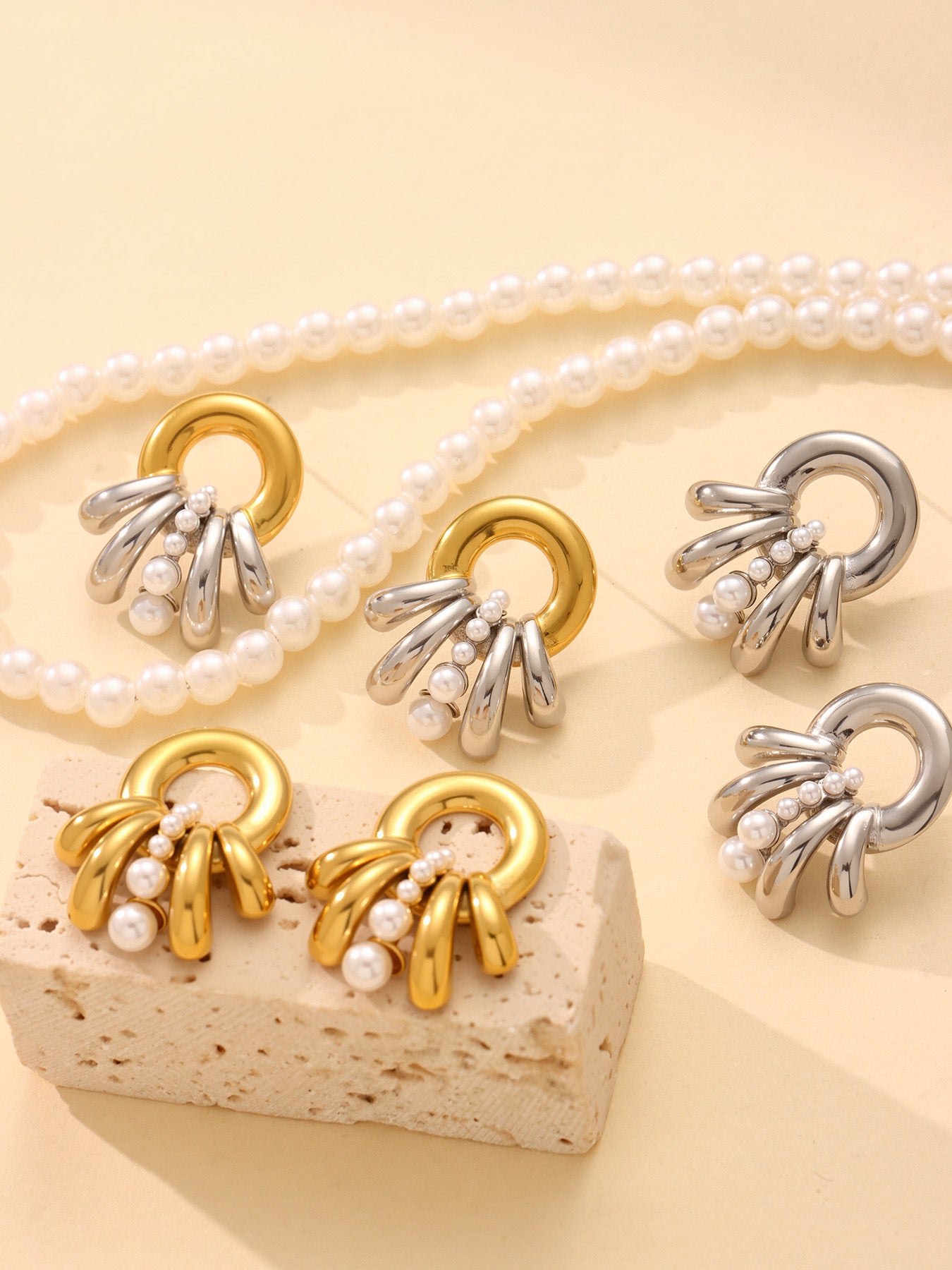 316L Stainless Steel Multi-Layer Shell Pearl Earrings - Image 5