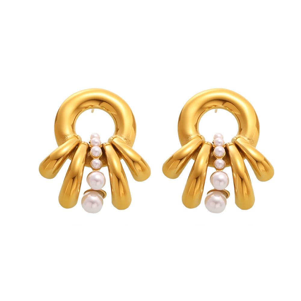 316L Stainless Steel Multi-Layer Shell Pearl Earrings - Image 6