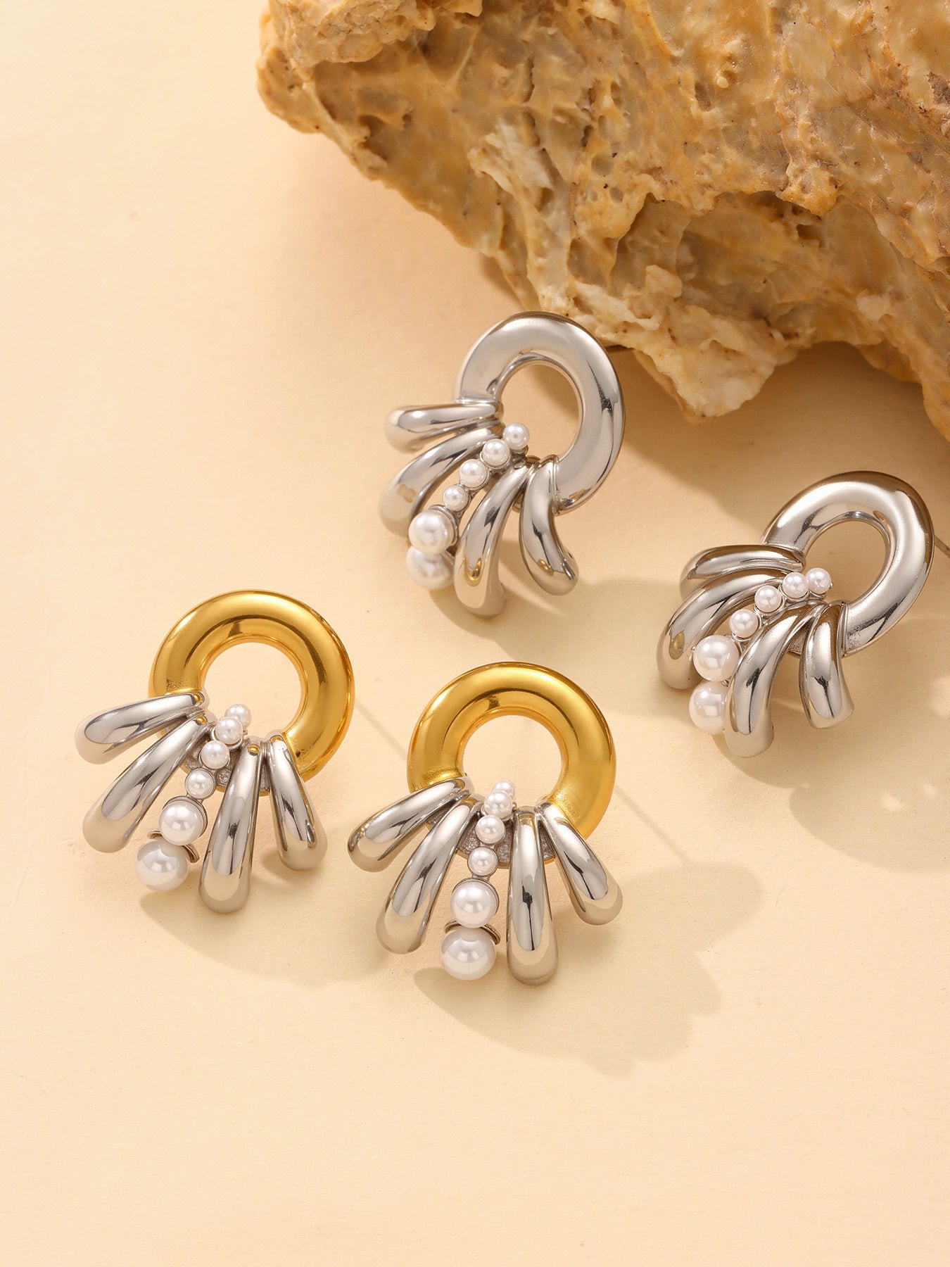 316L Stainless Steel Multi-Layer Shell Pearl Earrings - Image 7