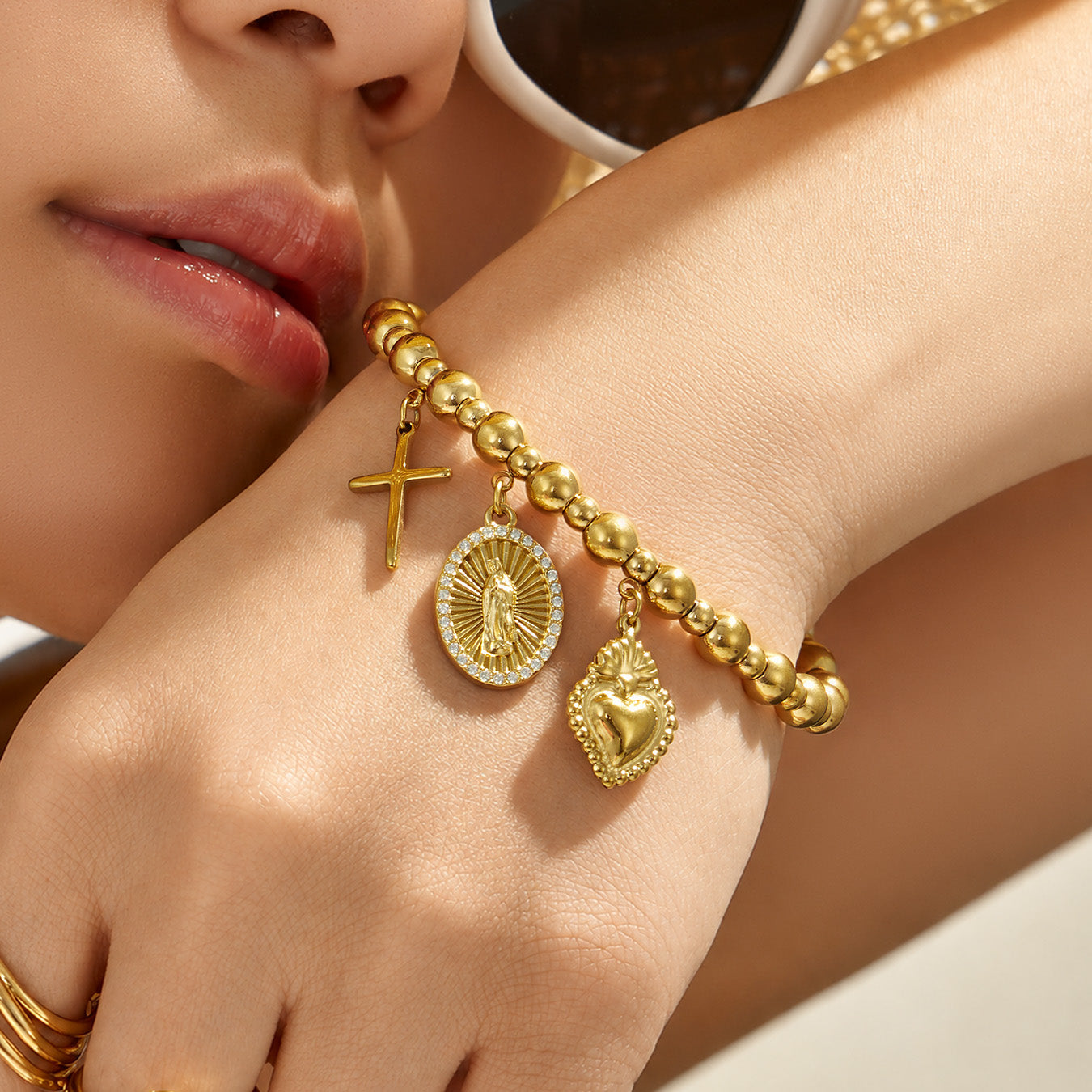 316L Stainless Steel 18K PVD Gold Multi-Pendant Bangle made with 316L stainless steel and 18K PVD gold finish for wholesale jewelry buyers - image 10