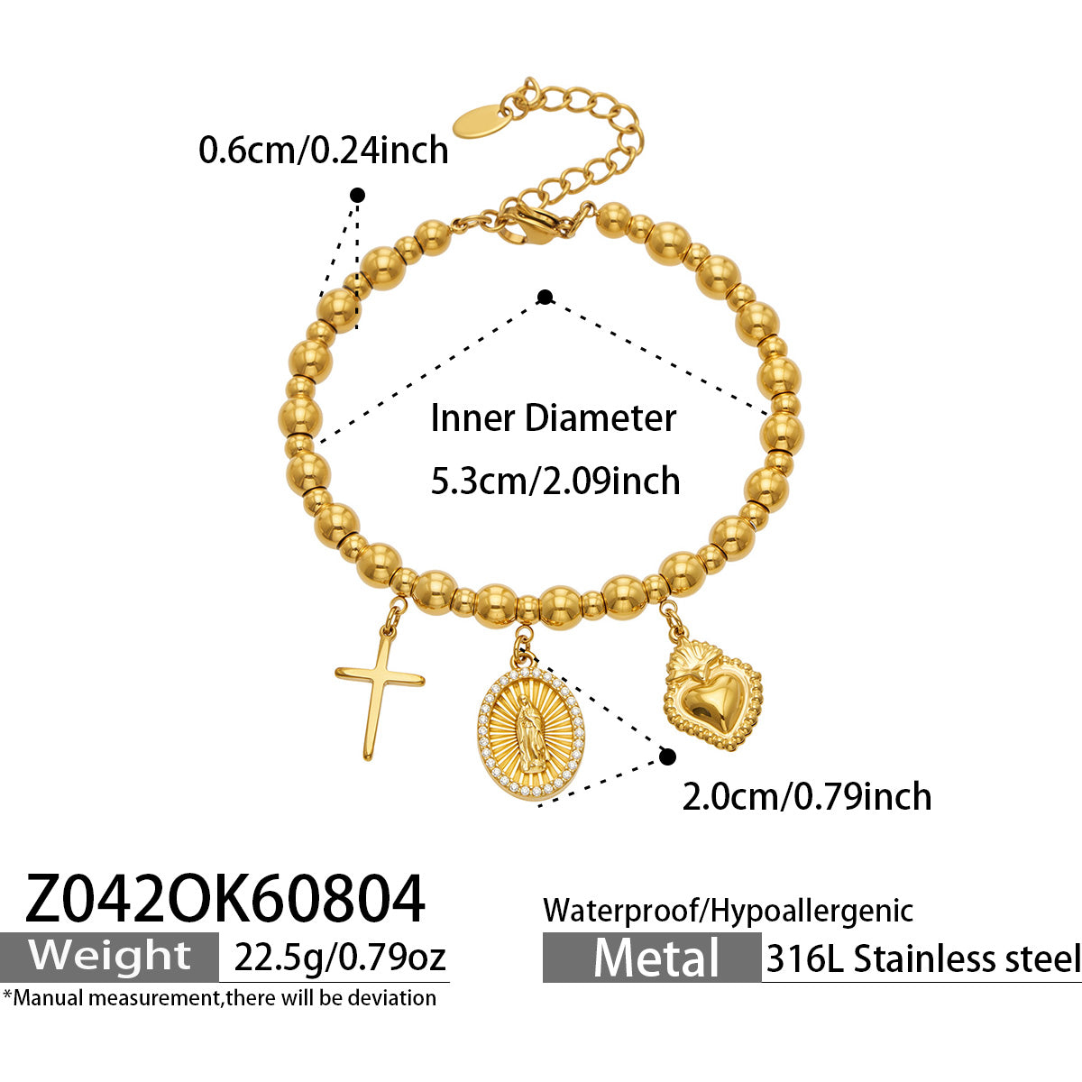 316L Stainless Steel 18K PVD Gold Multi-Pendant Bangle made with 316L stainless steel and 18K PVD gold finish for wholesale jewelry buyers - image 12