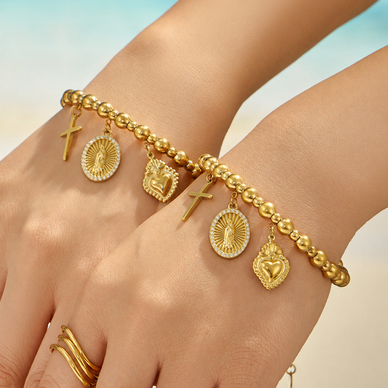 316L Stainless Steel 18K PVD Gold Multi-Pendant Bangle made with 316L stainless steel and 18K PVD gold finish for wholesale jewelry buyers - image 6
